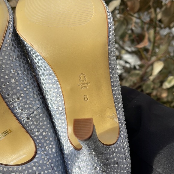 Pink Paradox London - Celebrate - Silver Satin & Rhinestone Peep Toe Heel Size 8 - Picture 15 of 16